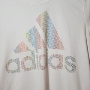 Kids White Adidas ss Iridescent logo design on front S XL fits like womens xs